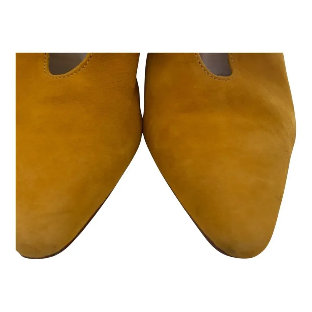 Bernardo Pumps Size 7.5 M US Mustard Yellow Suede Heels Close Toe Slip On Mules - Picture 5 of 16